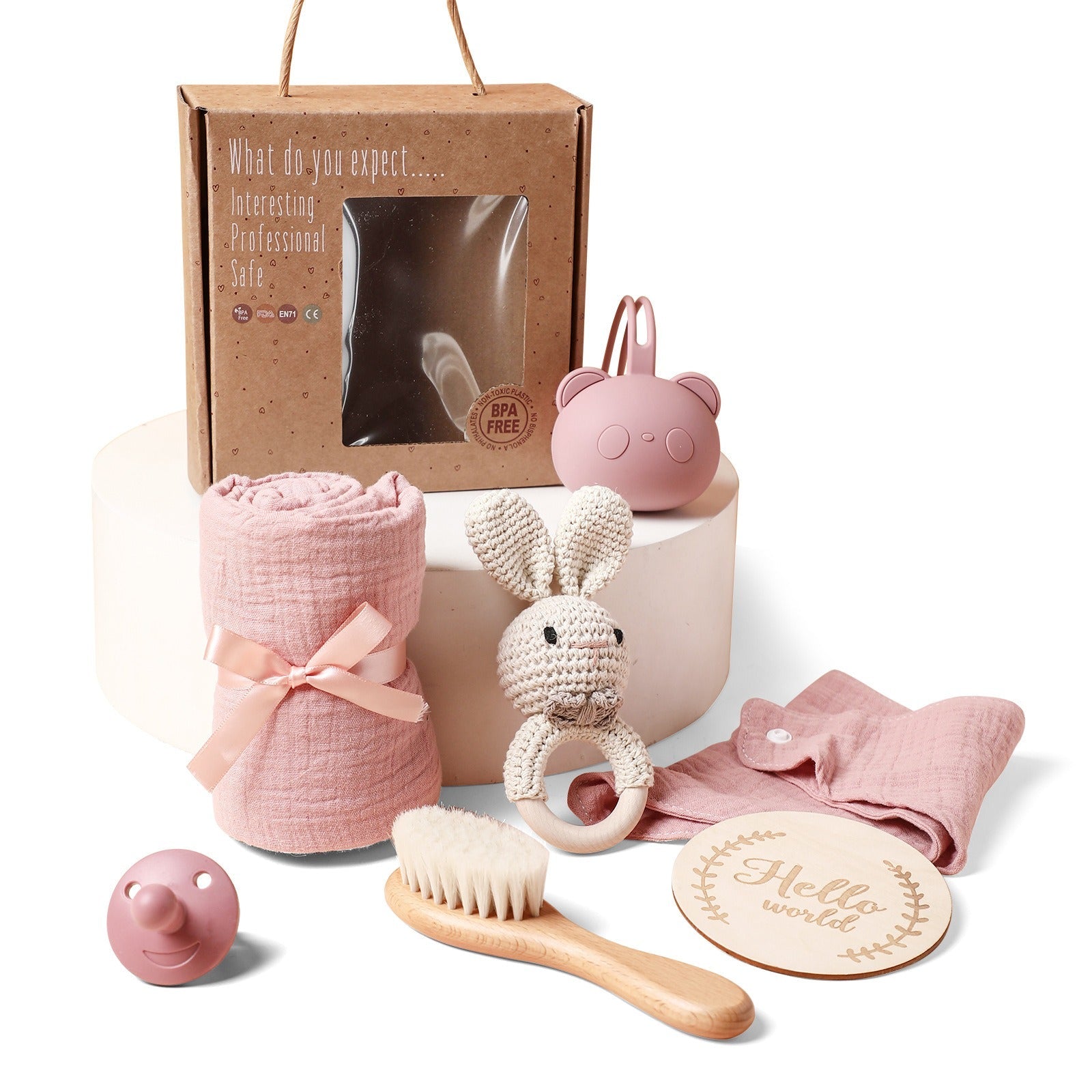 Baby Gift Set – Bamboo Bath Towel, Wool Brush & Soothing Pacifier