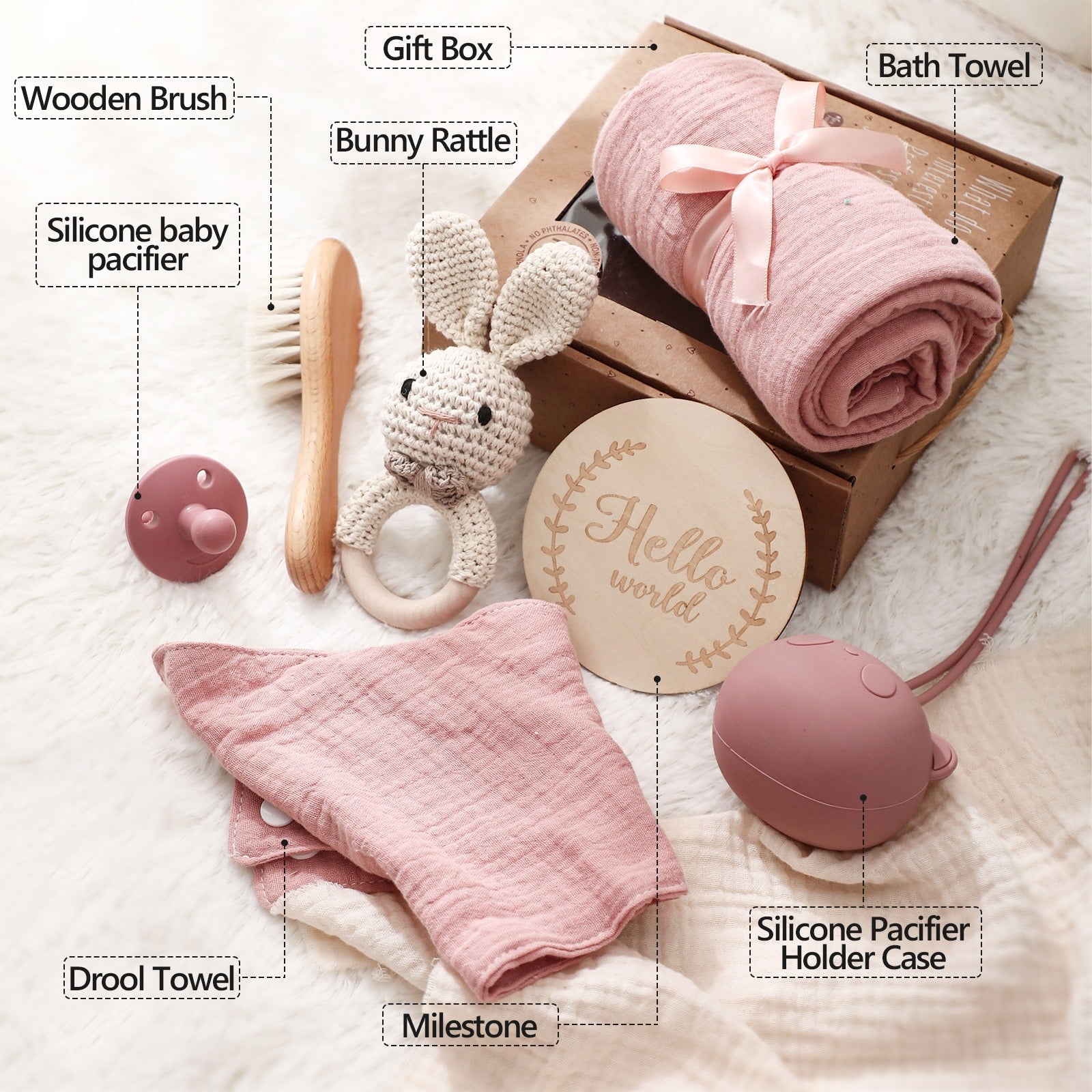 Baby Gift Set – Bamboo Bath Towel, Wool Brush & Soothing Pacifier