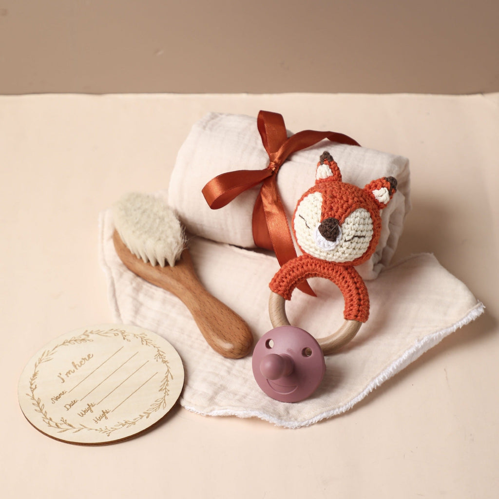 Baby Gift Set – Bamboo Bath Towel, Wool Brush & Soothing Pacifier