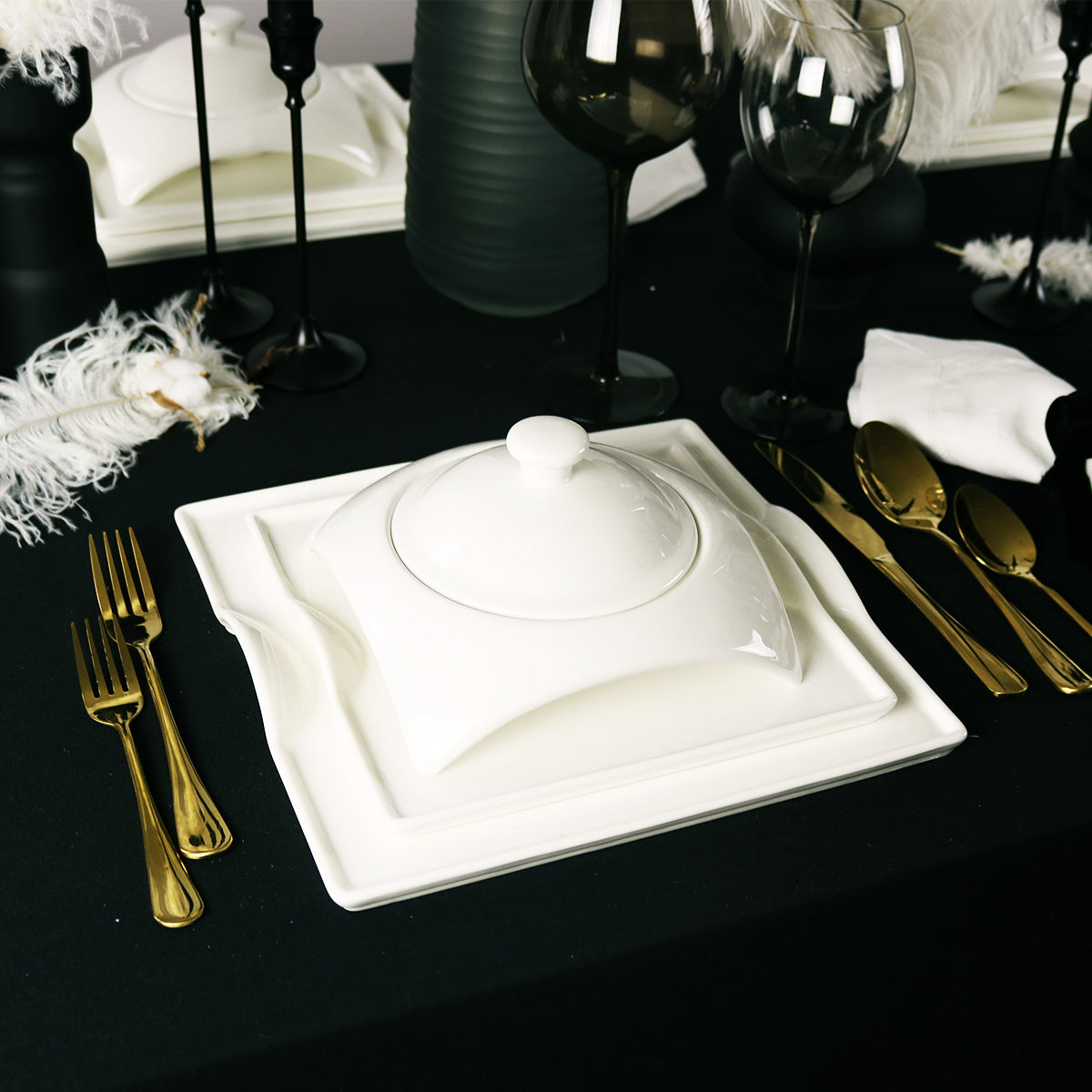 Elegance and Elevation/Square Porcelain Dinnerware Set