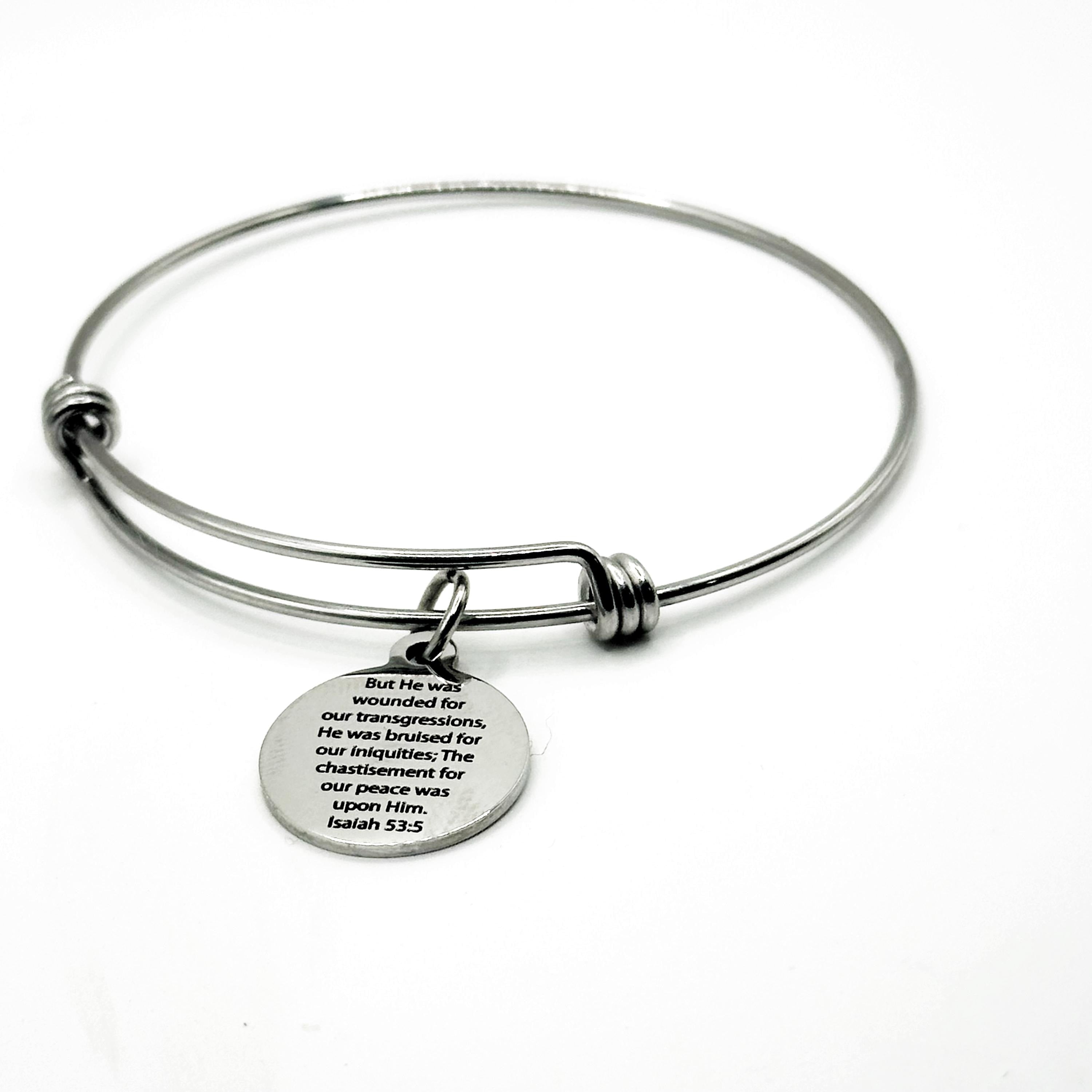 Isaiah 53:5 Scripture Bracelet Stainless Steel Faith Jewelry Christian Gift Engraved Bible Verse Bracelet
