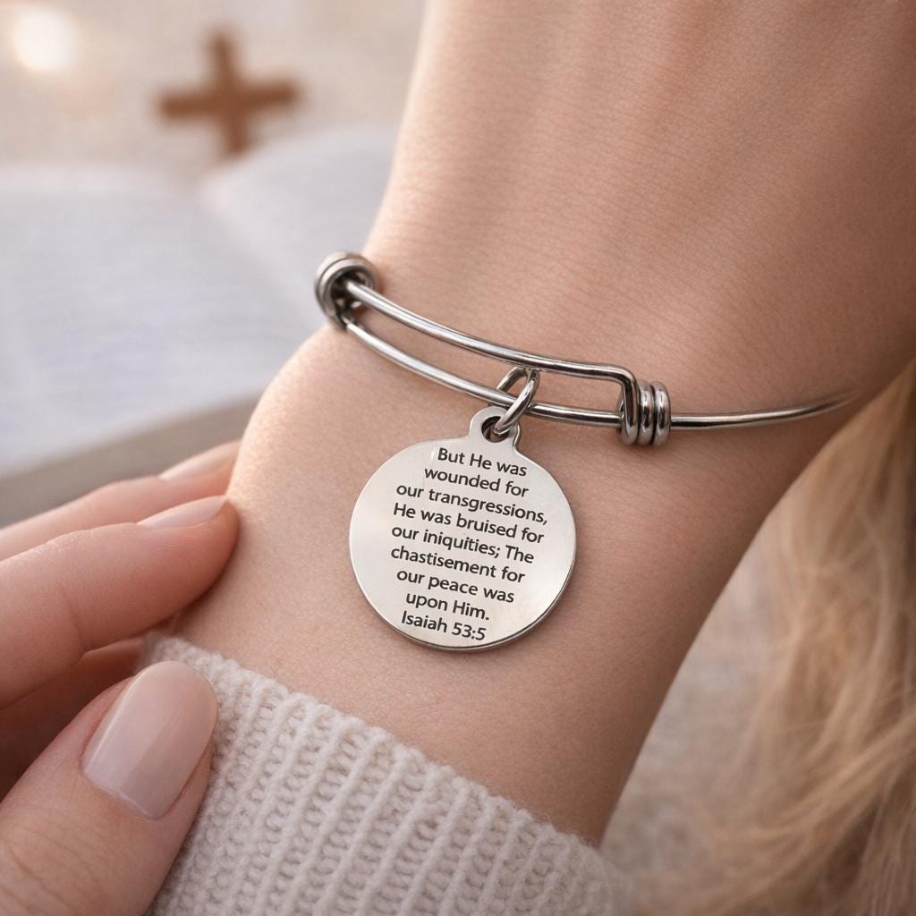 Isaiah 53:5 Scripture Bracelet Stainless Steel Faith Jewelry Christian Gift Engraved Bible Verse Bracelet