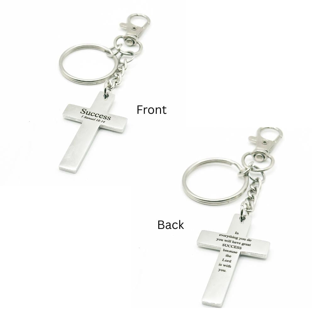 Success Scripture Cross Keychain - Inspirational Bible Verse Gift
