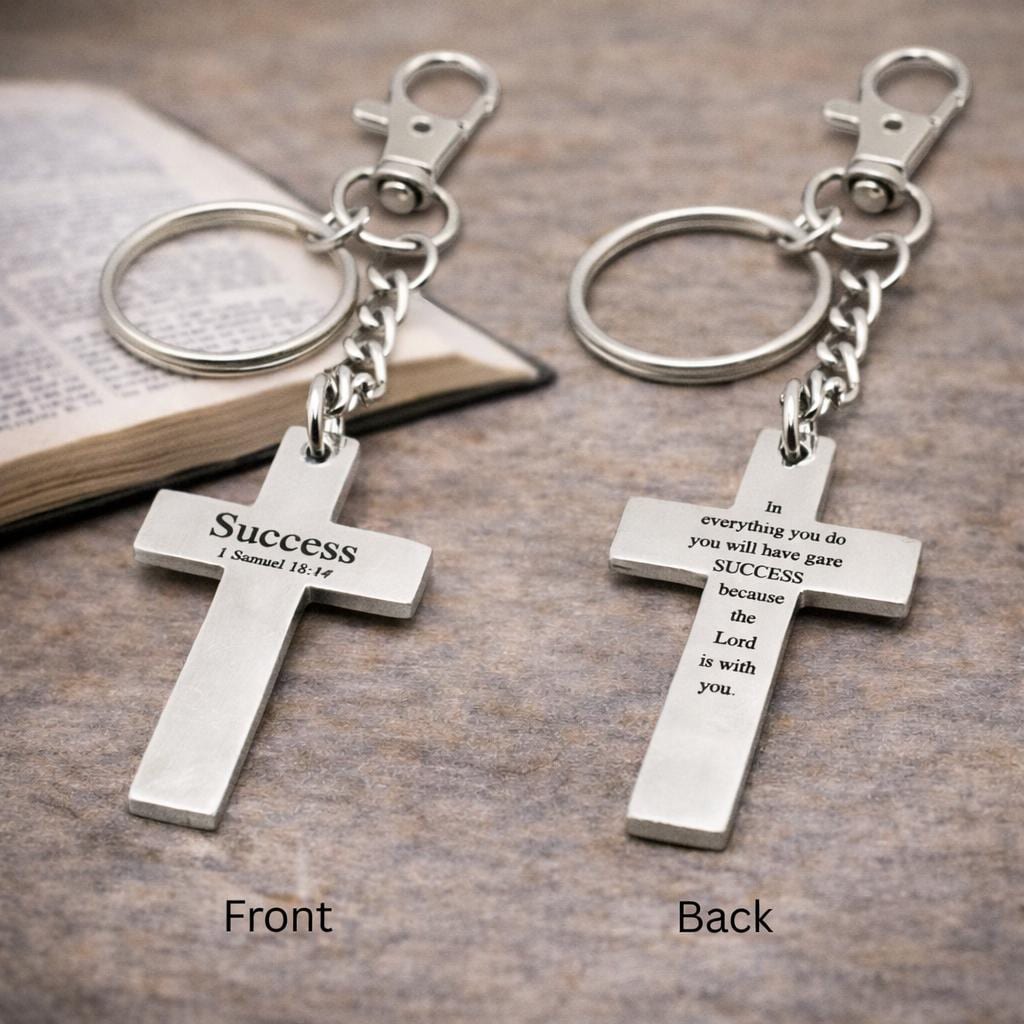 Success Scripture Cross Keychain - Inspirational Bible Verse Gift