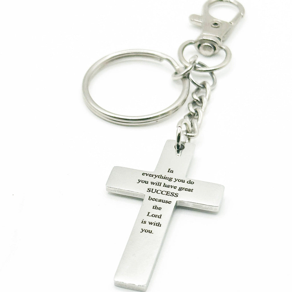 Success Scripture Cross Keychain - Inspirational Bible Verse Gift