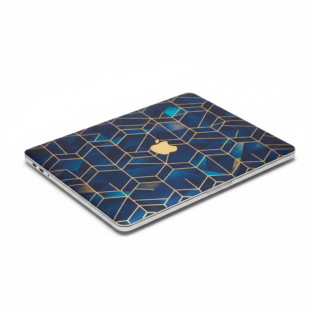 MacBook with geometric pattern skin design