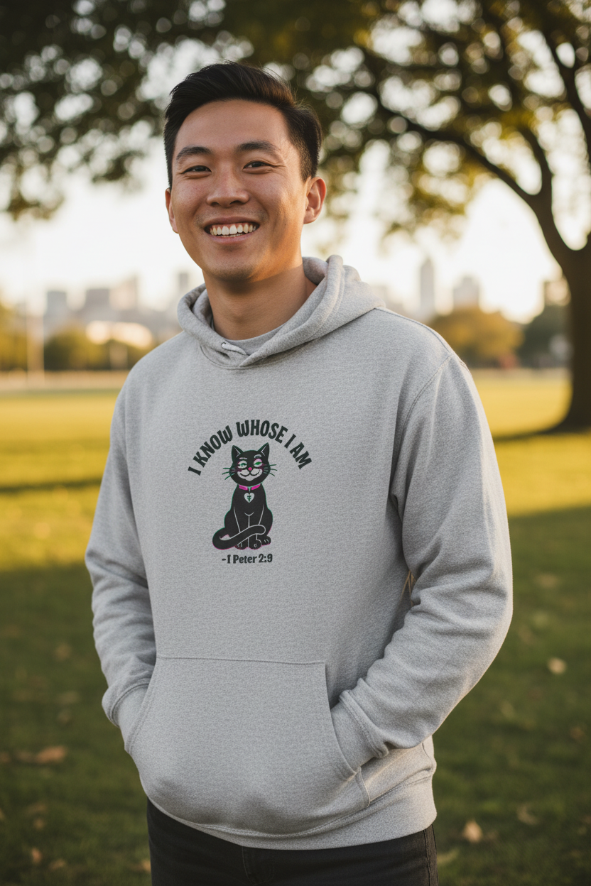Asian man wearing sport grey hoodie outdoors