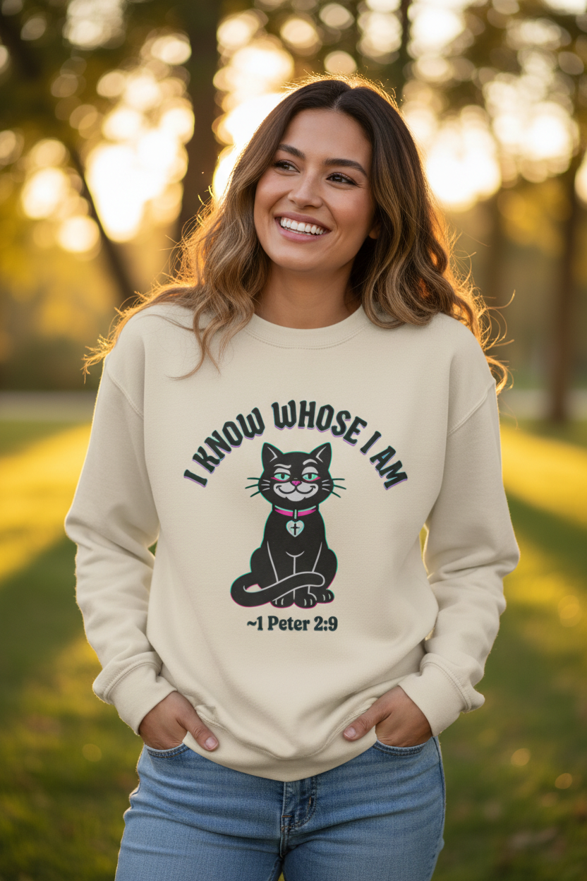 Hispanic woman wearing sand crewneck sweatshirt outdoors