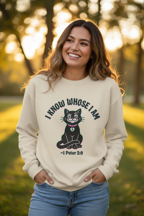 Hispanic woman wearing sand crewneck sweatshirt outdoors