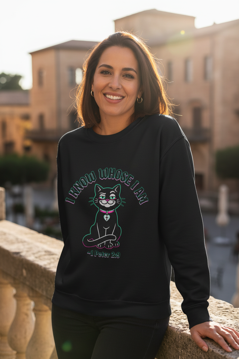 Middle Eastern woman wearing black crewneck sweatshirt outdoors