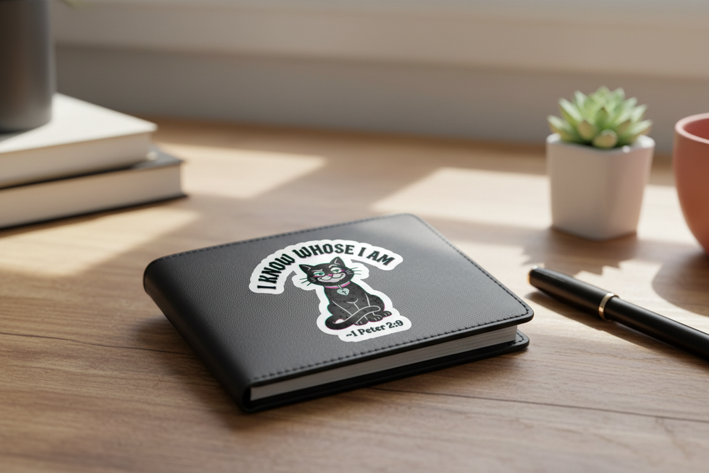 Kiss-cut sticker on a pocketbook