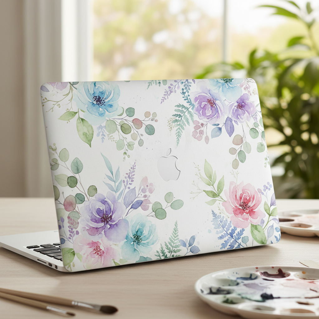 MacBook with floral botanical skin design