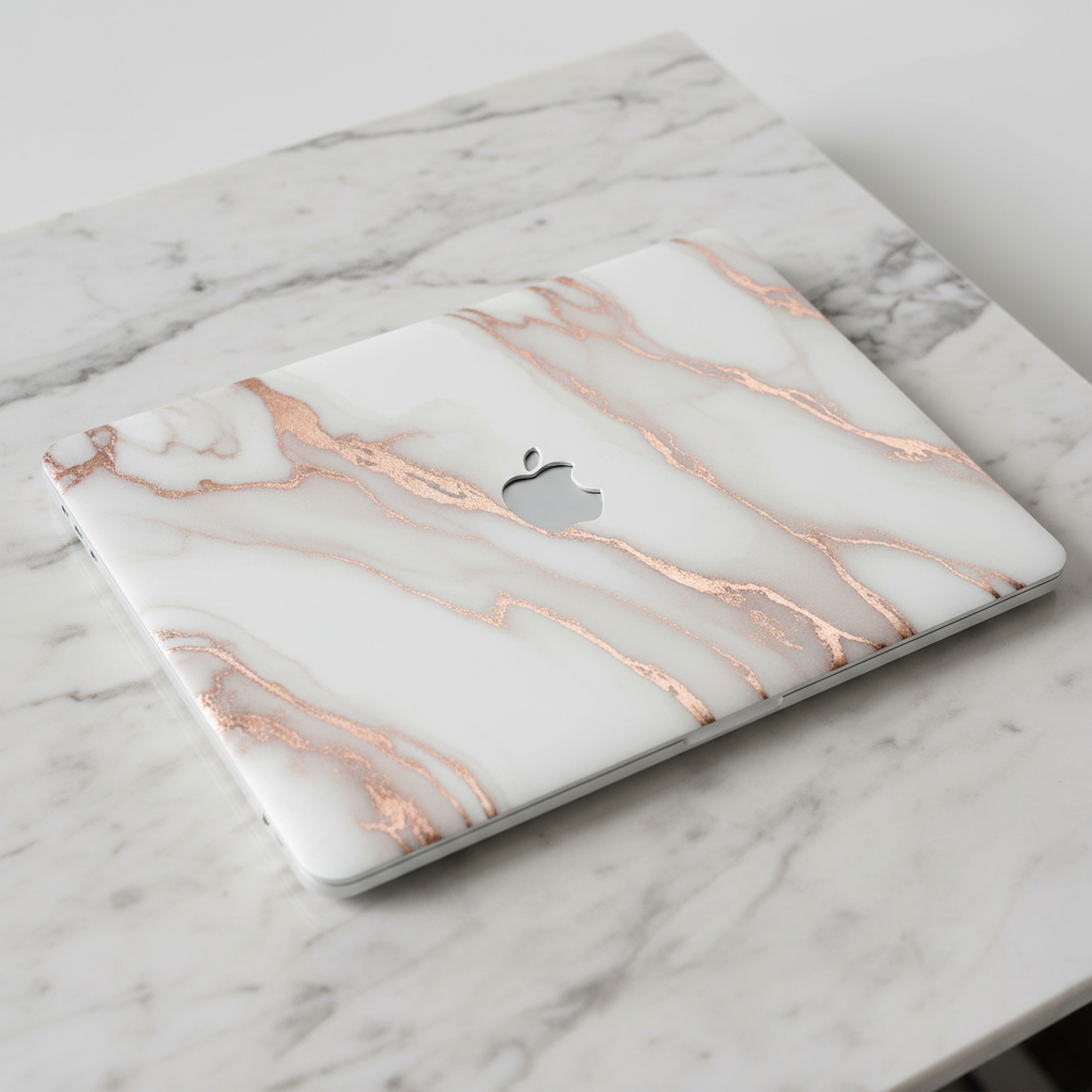 MacBook with marble texture skin design