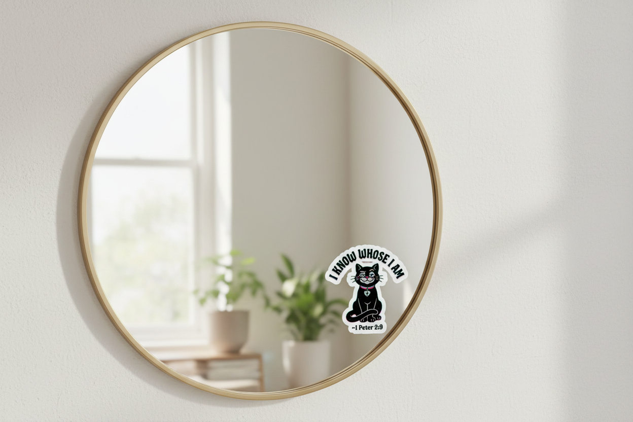 Kiss-cut sticker on a mirror