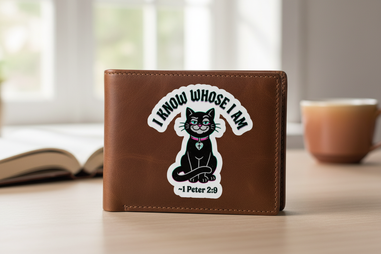Kiss-cut sticker on a wallet